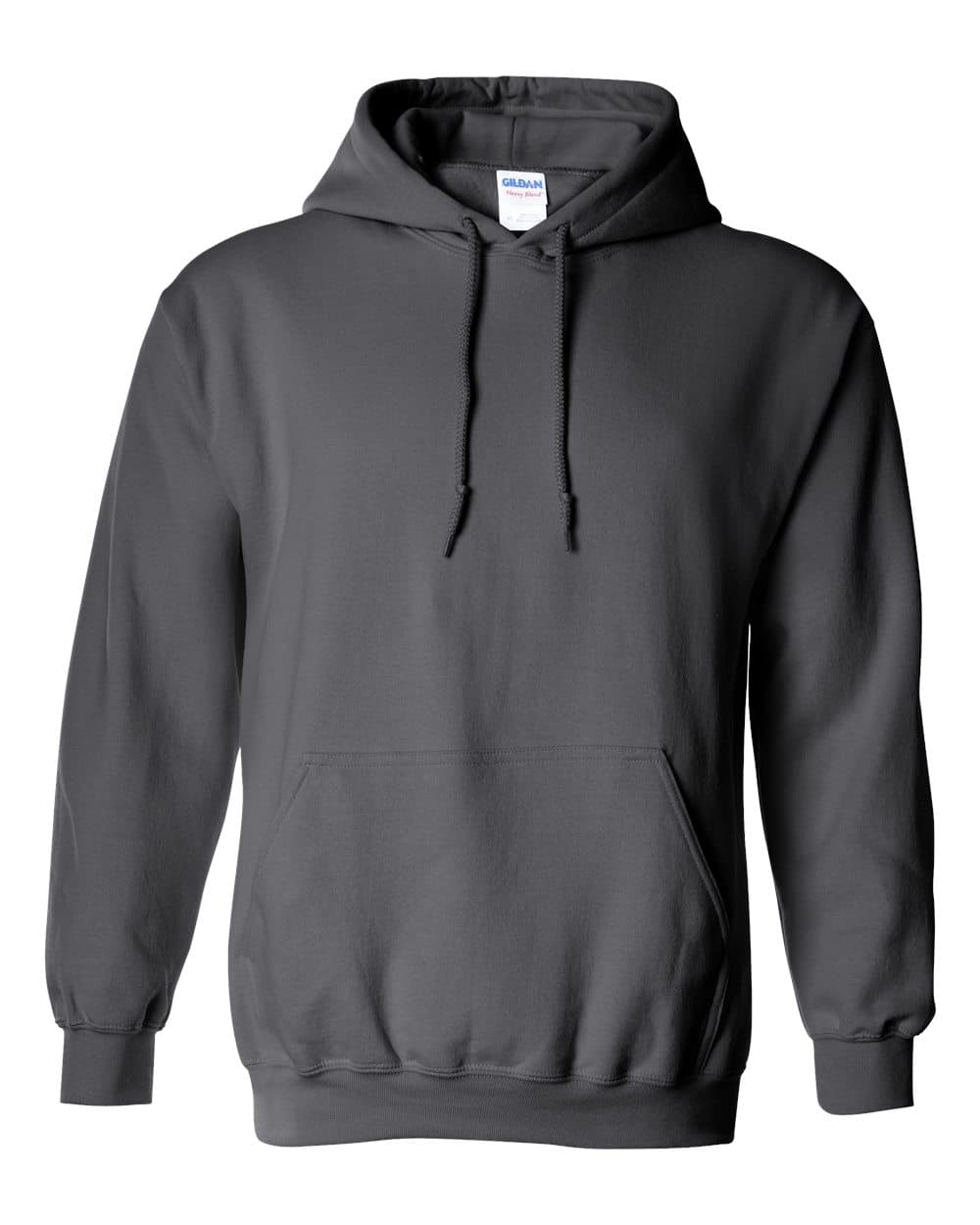 Front view of a charcoal Gildan 18500 Heavy Blend hoodie